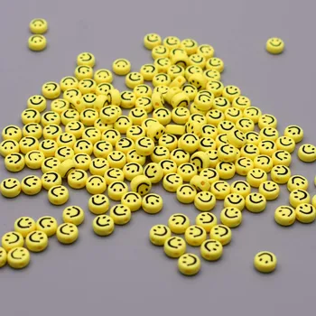 100pcs 4x7mm Esferas de Acrílico Amarelo Sorriso do Rosto Emoticons Esferas de Acrílico Miçangas Para Fazer Jóias Diy Pulseira Colar