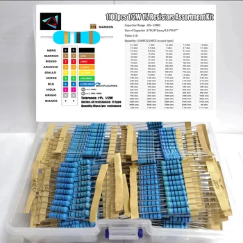 1100Pcs 1% 1/2W 110 Valores de 0,1 Ohm ~2,2 M Cada Valor de resistores de Filme de Metal CONJUNTO de Kit de