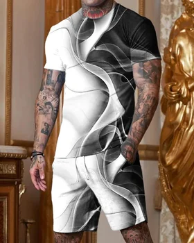 2022 Verão Homens 3D Print T-Shirt Conjunto de Moda Shorts de Treino do sexo Masculino Casual Manga Curta Sportsuit mais Recentes Homens grandes dimensões do Vestuário