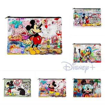 A Disney Do Mickey Mouse Da Embreagem Graffiti Cosméticos Saco Mini Estojo De Lona Anime Nova Chegada Casual Mulheres Necessaire Bolsa Portátil