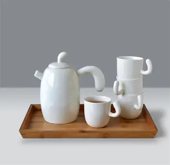 Branco puro osso china bule & copa do conjunto, conjunto de chá de porcelana, japonês de cerâmica, copos de chá, liso, branco de cerâmica, canecas de café
