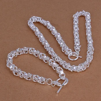 Cor prata refinada moda de luxo popular torneira clássico colar braceletes mulheres homens nobre belo presente de jóias de casamento S049