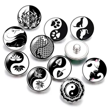 DB1011 Oito Diagramas de animais Negros 18mm snap botões 10pcs misto rodada foto cabochão de vidro estilo de botão snap jóias