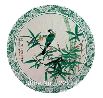 Frete grátis Chinês pintura Clássica Pássaro verde de bambu feito a mão impermeável sombras dança adereços oleada papel de guarda-chuva