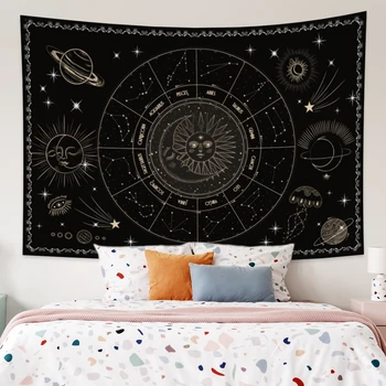 Lua E Sol Preto Mandala Tapeçaria Carpetes Constelação De Adivinhação Bohemian Hippie Pendurado Na Parede Cobertor De Decoração De Casa De Tapeçarias