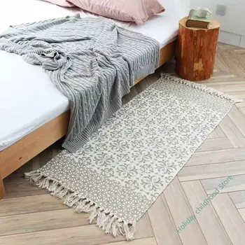 Luxuoso estilo Boêmio roupa de cama de algodão macio tapete feito à mão de borla tapete sala, tapete de cabeceira