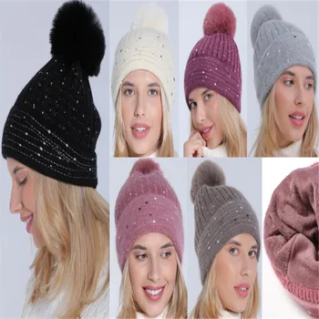 NOVAS Mulheres de Chapéu de Malha de Inverno, Além de veludo Quente de pele Macia bola chapéu MZ011