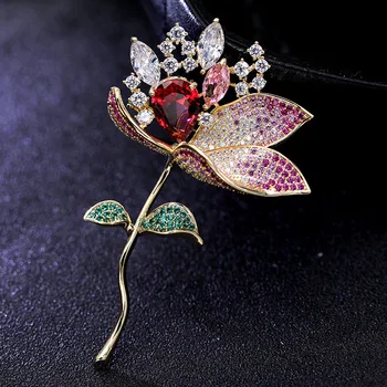 OKILY Flor de Lótus Broche de Jóias de Luxo Pin Floral Delicado Broches para as Mulheres Garota de Casamento Pins, Broches dos Namorados Presente