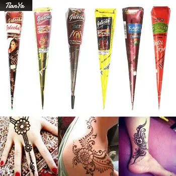 6 Cores de Henna Cone Henna Indiana Corpo, Pintura da Cara da Tatuagem de Colar para Tatuagem Temporária Corpo do artigo Etiqueta da Arte do Mehndi Pintura Corporal Atacado